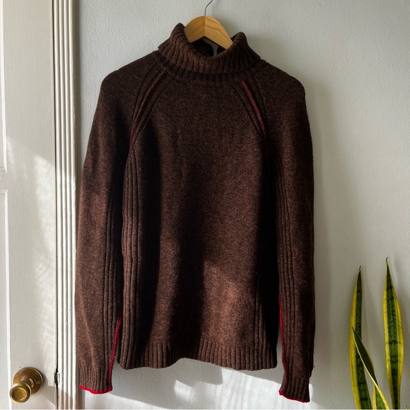 Tommy Hilfiger• Brown & Red Merino Wool Turtleneck Sweater• Sz M - Picture 2 of 11